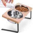 Elevated Cat Bowls, 15 Tilted Raised Cat Food Bowls Wood Pet Bowls with Stand Anti Vomiting 2 Stainless Steel Bowls for Cats and Puppy