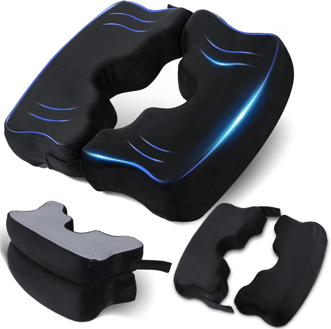 SAHEYER Bed Sore Cushions for Butt, Memory Foam Hemorrhoid Pressure Relief Pillow with Center Hole and Tailbone Cutout, for Long Sitting Coccyx, Sciatica, Postpartum, Pregnancy, After Surgery, Black
