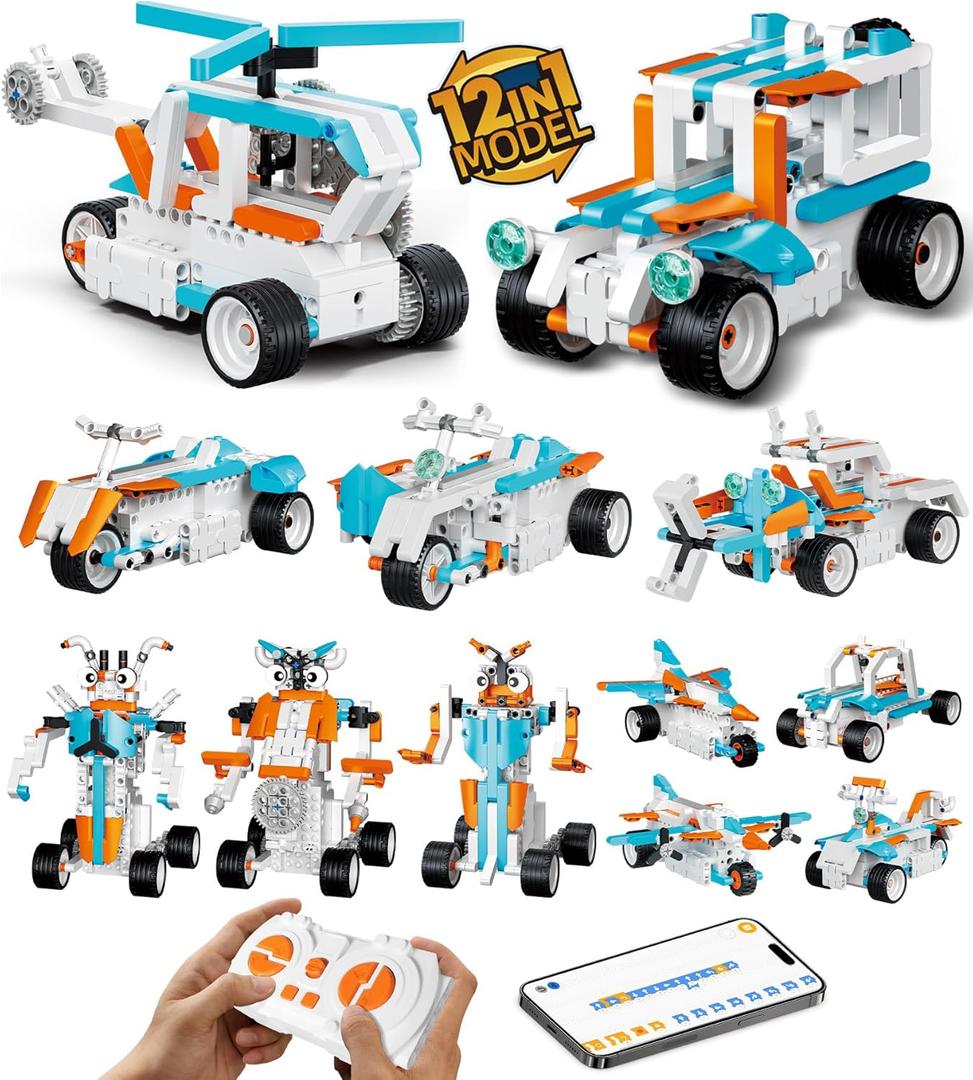 STEM Robot Building Kit for Kids, 12-in-1 Building Robot Toys APP & Remote Control Car, STEM Toys for Boys Age 8-12, Rechargeable Educational Robotics Toy for Boys Girls Christmas Birthday 332+Pcs