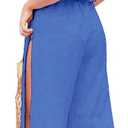 FANCYINN Womens 2 Pieces Outfits Deep V Neck Crop Top Side Slit Drawstring Wide Leg Pants Set Jumpsuits (Blue, XS)