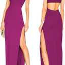 JLCNCUE Women's Sexy Backless Spaghetti Straps Square Neck Maxi Dress Thigh High Slit Bodycon Cocktail Party Dress 211 (Medium)