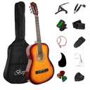 38in Beginner Acoustic Guitar Basic Starter Kit Tuner Bag Capo Strings Winders Strap Picks Student Kids Guitar Pickguard with Gig Bag, Sunset