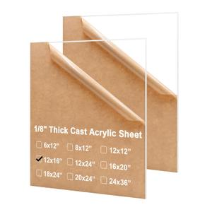 KINLINK 12x16 Acrylic Sheets, 1/8inch (3mm) Clear Plexiglass Sheets, Transparent Plasitc Board with Protective Paper for DIY Project, Craft, Picture Frames, Sign, Weding invitaton, 2 Pack