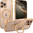 DOMAVER Magnetic Case for iPhone 16 Pro 6.3" with Stand [Compatible with Mag Safe] Translucent Slim Back Shockpfoof Protective Soft Cover with Kickstand for iPhone 16 Pro 6.3"- Desert Titanium