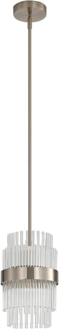 Modern Brushed Nickel Crystal Pendant Light Fixtures for Kitchen Island, Adjustable Height Luxury Mini Glass Pendant Lighting for Dining Room, Bedroom, Foyer and Hallway
