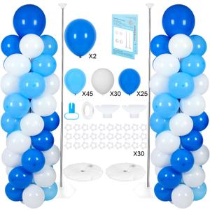Balloon Column Stand with 102 Balloons, Balloon Column Kit Set of 2, Metal Balloon Tower Stand with Base for Floor, Height Adjustable from 1.57 to 7 Ft, For Party Decorations