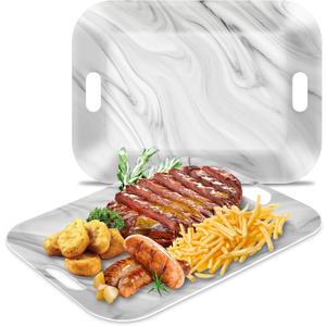 gisgfim 2Pcs Marble Serving Trays with Handles 16 x 11 Inch Large Melamine Tray Rectangular White Marble Serving Platter Grey Tray Melamine Dishes for Serving Food Outdoor Dinner Dessert Plates Party