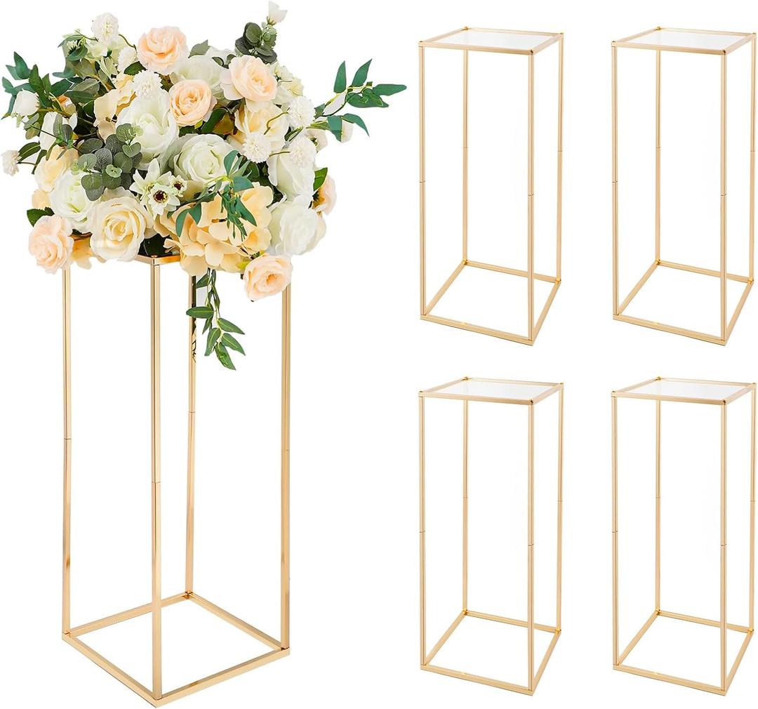 5pcs Gold Flower Stand Centerpieces,23.6inch Wedding Centerpieces Vase for Tables with Acrylic Plates,Rectangular Flower Display Rack for Table Decorations Event Home Party (23.6 Inch 5pcs)