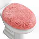 Microfiber Elongated Toilet Seat Cover 19.5"x 15" Machine Washable Solid Toilet Lid Cover Adjustable Rubber Backing Fits Most 18-19.5" L x 14-16" W Elongated Toilet Seat (Pink)