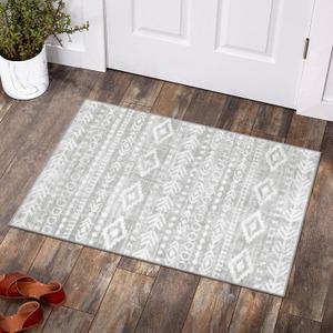 Lahome Boho Moroccan Entryway Rug, Washable 2x3 Grey and White Indoor Entry Kitchen Rugs Non-Slip, Ultra-Thin Soft Rustic Tribal Print Front Door Carpet Fall Small Throw Rug for Laundry