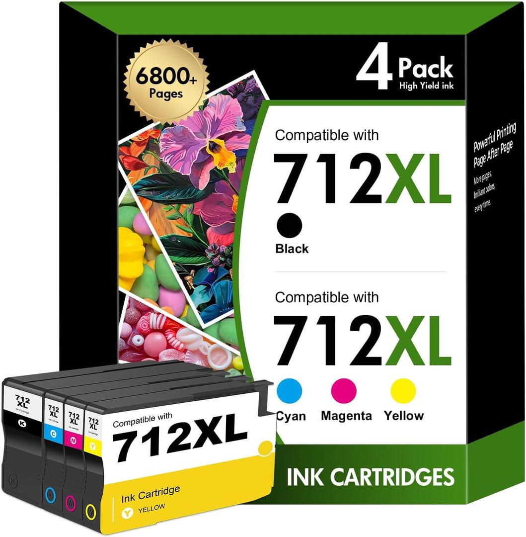 712 T210 712XL Ink Cartridge for HP Printers Black and Color Combo Pack