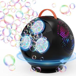 Bubble Machine Automatic Bubble Blower for Kids Toddlers Rechargeable Portable Spherical LED Bubble Maker Electric Auto Rotating 45°/360° Outdoor Toy Birthday Party Wedding (Spherical Black)