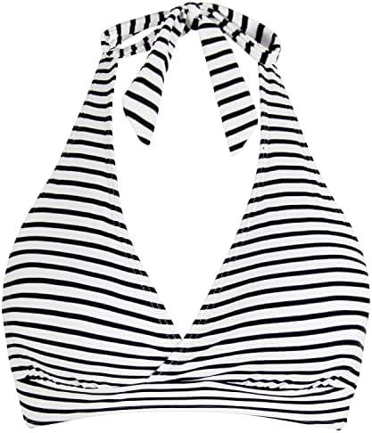 Women's Supportive Halter Bikini Padded Push Up Ruched Bust Hook Back Swimsuit Bathing Suit Tops Only, XXL