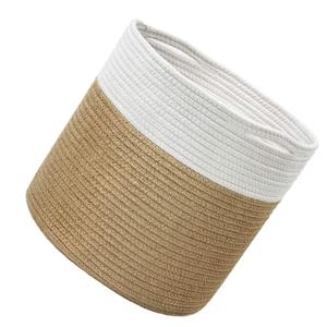 Woven Storage Basket Assorted Color Cotton Rope for Household Use 1Pc, Beige/White