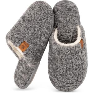 EverFoams Women's Fuzzy Slip-on Slippers Warm Cozy Soft Lightweight Memory Foam Indoor House Shoes (9-10, Oxford Gray)