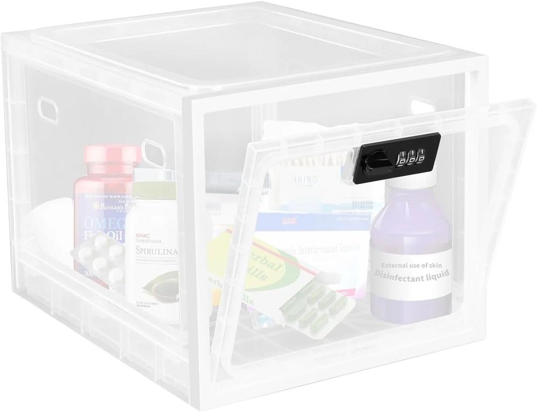 Medicine Lock Box for Safe Medication, Clear Lockable Storage Box for Phone Tablet Office School Home Safety (1Pack White)