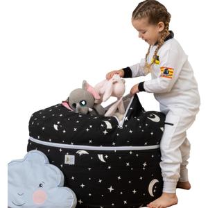 Stuffed Animal Storage Bean Bag Chair | 2 Sizes in 1 | 100% Cotton Washable Kids Plush Toys Organizer | XL to XXL Expandable Premium Soft Toys Pouf Starry Night