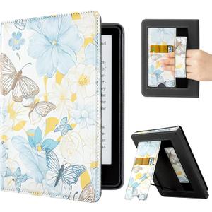 CoBak Case for Kindle - Leather Cover with Auto Sleep Wake, Hand Strap, Card Slot for Kindle Signature Edition and 11th Gen 2021 Paperwhite (Butterfly)