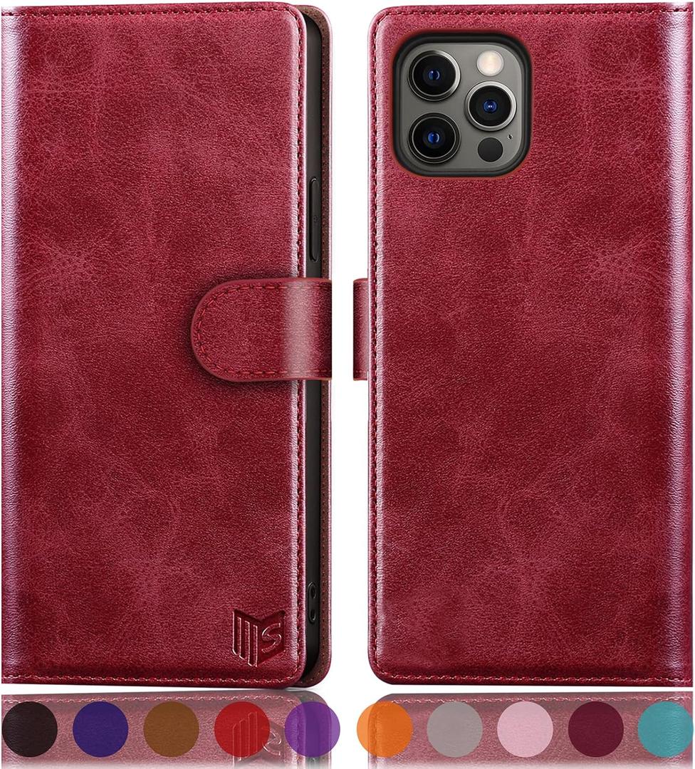 SUANPOT for iPhone 13 Pro Max 6.7 5G with RFID Blocking Wallet case Credit Card Holder,Flip Book PU Leather Phone case Shockproof Cover Cellphone Women Men for Apple 13 Promax case Wallet Red (Burgundy)