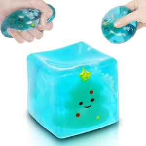 Ice Squishy Stress Cube Fidget Toys Adults, Luminous Christmas Tree 5cm(1.97") Glow in The Dark Sensory Toys for Kids with Autism for Kids Squeeze Toys for Anxiety Stress Relief