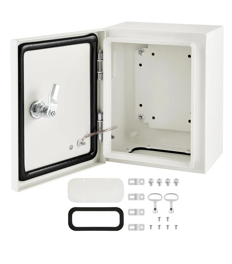TOTUFY Steel Electrical Junction Box, Carbon Steel Hinged Outdoor Electrical Enclosure Box, IP66 Waterproof Wall Mounted Metal Eletrical Box with Safety Locks and Mounting Plate (12'' x 8'' x 6'')