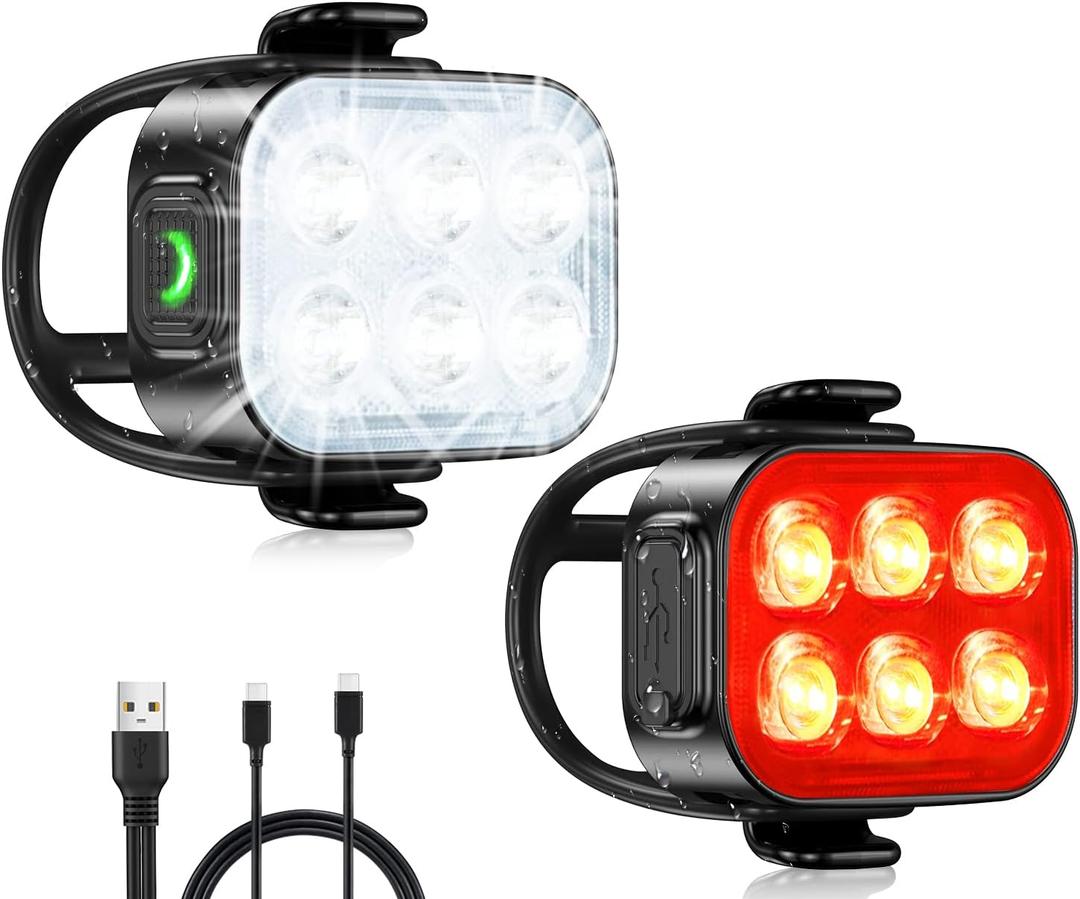 Zewdov Bike Lights for Night Riding, USB Rechargeable Bike Lights Front and Back, Waterproof IP65 Bicycle Light, 4+6 Modes Bike Headlight and Tail Light Set, 1.5 Hrs Fast Charging, Easy to Install