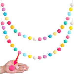 XmasExp Pastel Pom Pom Garland Decorations - Large Spring Felt Ball Garland for Mantle, Indoor Home Decor, Easter Tree Ornaments, Kids Room and Party Hanging Decor,13 Ft. (1.57")