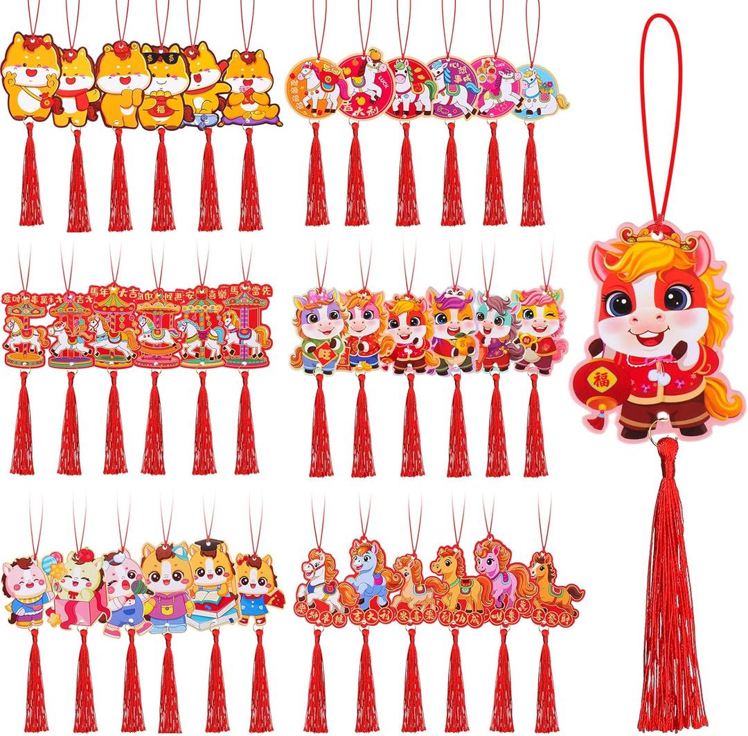 36 Pcs Chinese New Year 2026 Decorations Lunar New Year of The Horse Ornaments Chinese Knot Tassel Pendant Good Luck Charm for Spring Festival Home Car Wall Tree Decor