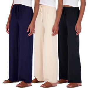 Real Essentials 3 Pack Soft Palazzo Pajama Pants for Women, Wide Leg Comfortable Casual Lounge Yoga Bottoms (Plus Size) (Small, Set 5)