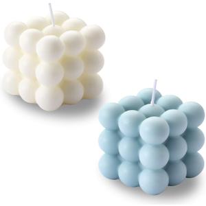 Bubble Candle - Cube Soy Wax Candles, Home Decor Candle, Scented Candle Set 2 Pieces, Home Use and Gifting (White+Blue)
