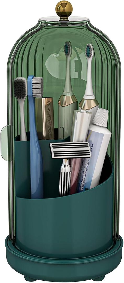 Toothbrush Holders with Cover, Drainage Rotating Electric Toothbrush Organizer, 3 Slots Tooth Brush Holder for Bathroom Counter, Green