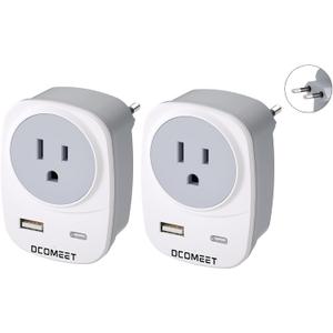 US to EU Power Adapter with Dual USB Ports - Travel Adapter for Europe, Type C Plug Converter with American Socket