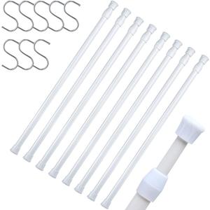 DeElf 8 Pack Tension Rods 28 to 48 Inches, Adjustable Spring Tension Rod for Window Curtain, Kitchen Cupboard Utensils, Closet, and Cabinet, White