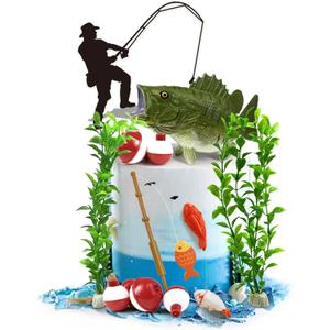 14 Pieces Fisherman Themed Decoration Gone Fishing Cake Topper for Retirement Party Supplies