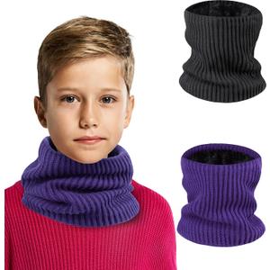 Kids Neck Warmer Winter Neck Gaiters,Fleece Balaclava Cold Weather Windproof Face Mask for Boys Girls (Black+purple)