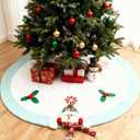 48in Christmas Tree Mat for Under Tree,Blue and White Christmas Tree Skirt for 7.5FT Tree,Rustic 3D Snowman Xmas Tree Mat Decorations Winter New Year Holiday Party Decor Indoor Outdoor