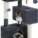 31.5" Cat Tree Tower for Indoor Cats - 2 Cozy Condos, Multi-Level Cat Scratching Posts with Sisal, Soft Padded Perch, 2 Dangling Toys, Dark Grey