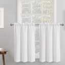 Chyhomenyc 2 Panels White Kitchen Curtains 36 Inch Length Tier Curtains, Faux Linen Textured Small Cafe Curtains, Light Filtering Short Window Curtains for Bathroom Basement, 30x36 inch, 2PCS