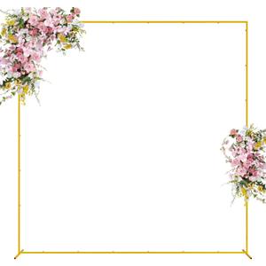 Wokceer Wedding Arch Backdrop Stand Square 8 x 8 FT Wedding Arches for Ceremony Metal Balloon Arch Frame for Wedding Birthday Party Garden Arbor Anniversary Event Decor (Gold)