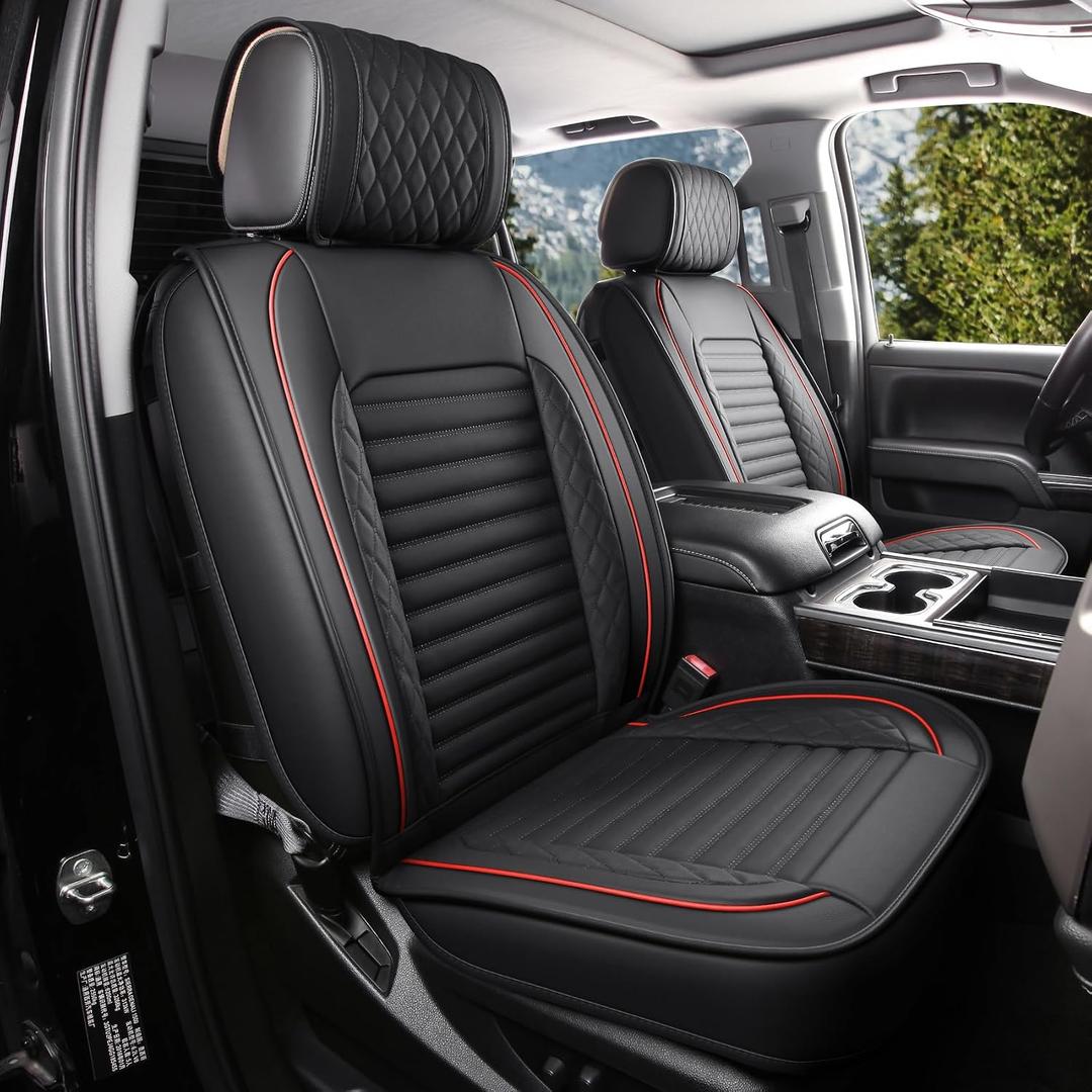 Chevy Silverado Seat Covers,GMC Sierra Seat Covers,Custom Fit 2007-2026 1500 2500HD 3500HD Crew Double Extended Regular Cab,LT LZT RST Trail Boss(Full Set,Black Red)