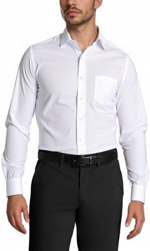 XPIZH Mens Dress Shirts Long Sleeve Collared Stretch Solid Formal Wedding Dating Business Casual Button Down Shirt Pocket, L