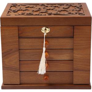Changsuo Wooden Jewelry Box for Women, Organizer Box of Solid Wood with Lock and Key for Jewelries, Watches, Necklace, Ring, Lockable Storage Case (Cherry)