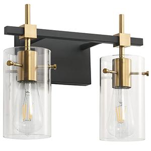 SOLFART Vintage Vanity Light Fixtures Wall Light for Bathroom Over Mirror Light with Glass Shade Light Fixtures (2 Lights-Exclude Bulb)