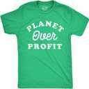 Mens Planet Over Profit Funny T Shirts Earth Day Graphic Tee for Men (Green, L)