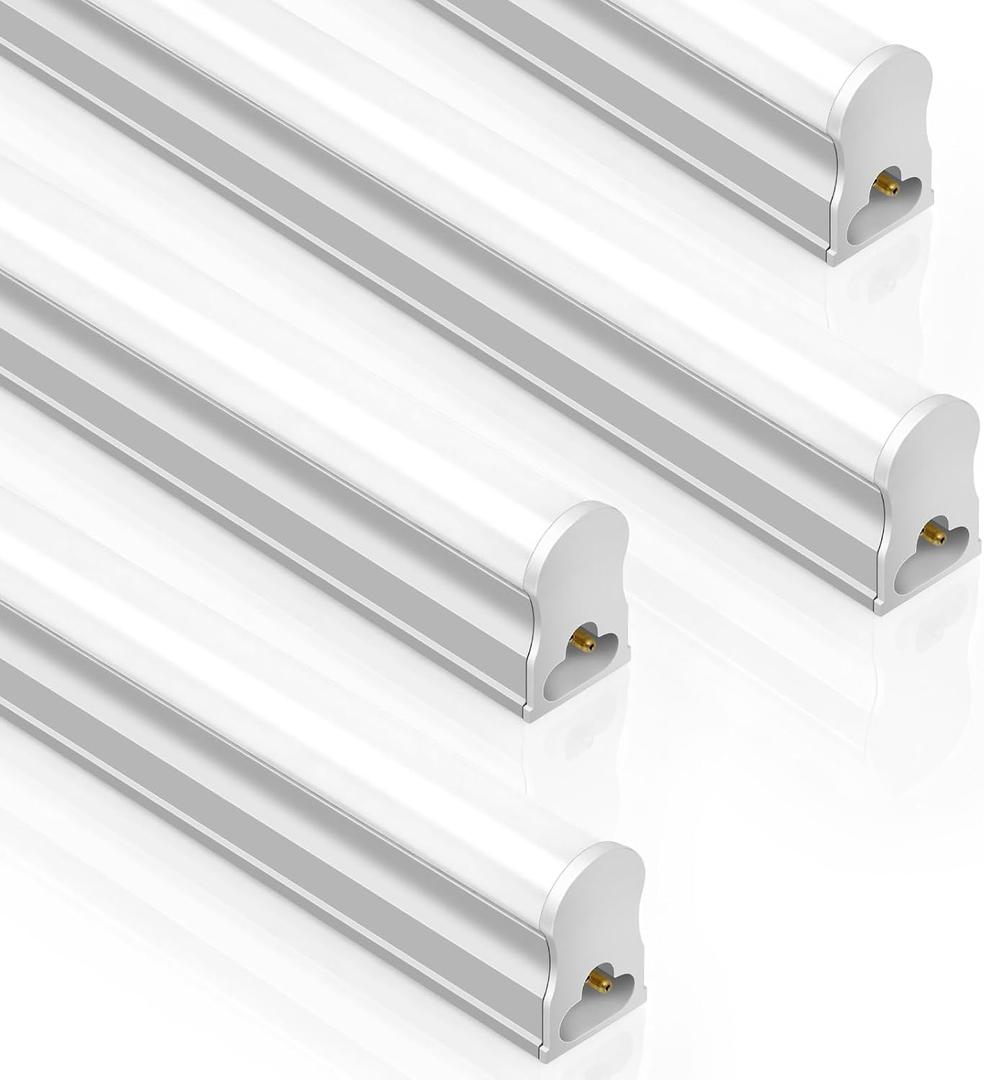 LightingWill T5 Integrated Fixture 4FT, Warm White 3000-3500K, 20W, Linkable LED Shop Light, LED Ceiling and Under Cabinet Light, Corded Electric with Built-in ON/Off Switch, 4 Pack
