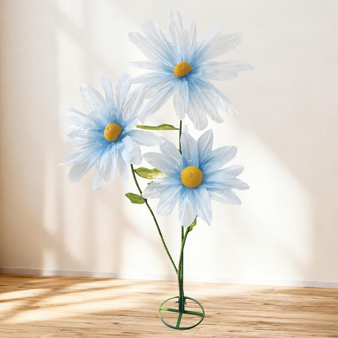 3Pc Giant Flowers for Decoration - Daisy Large Paper Artificial Flowers, for Spring Decoration Wedding Birthday Mother's Day Flower Wall Arrangements Office Home Graduation Shop Window Display (Blue)