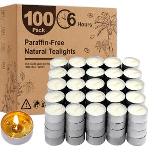 Tea Lights Candles 99 Pack,Unscented White Votive Bulk,6 Hours Burning Time,Long Lasting Palm Wax (Non-Paraffin), Clean Burn with Smokeless Tealights for Christmas,Thanksgiving,Homemory
