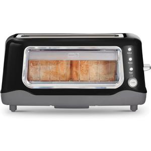 DASH Clear View Toaster - Compact Design with 7 Browning Levels & Clear-View Window, Extra-Wide Slot Large Toaster, 1-Touch Defrost, Reheat & Bagel Functions - Easy Clean Up Crumb Tray (Black)