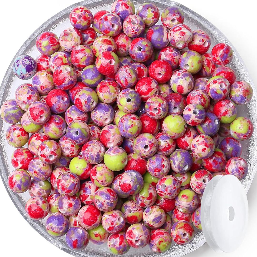 2 x QINJIEJIE 60PCS Colorful Imperial Jasper Beads 8mm Stone Beads Round Loose Green Purple red Gemstone Bead for Bracelet Beading Crystal Jewelry Making DIY Necklace Earrings 0.32"