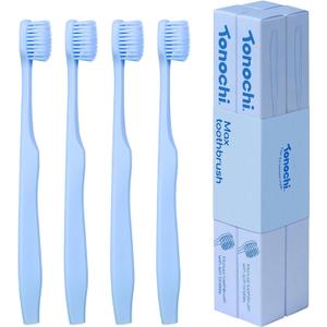Max Extra-Soft Toothbrush for Adults Sensitive Gums  Gentle Bristles, Wide Angled Head for Back Teeth, Ergonomic Non-Slip Grip, BPA-Free Handle, Individually Wrapped, 4-Pack(Blue)